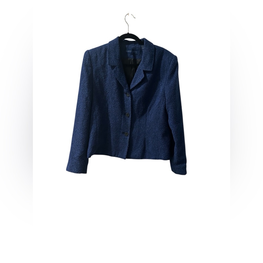 Karen Scott Navy Blue Textured Blazer Jacket Women’s Size 14 3-Button Career - Picture 4 of 5